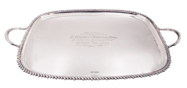 Edwardian silver twin handled tray