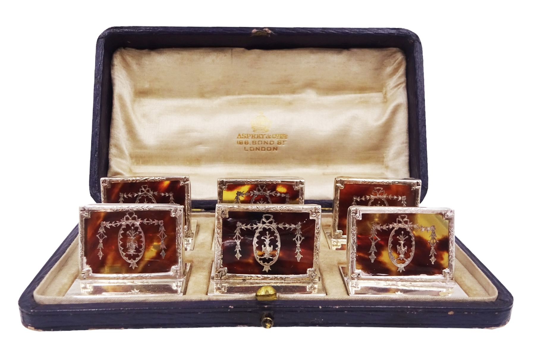 Set of six early 20th century silver mounted tortoiseshell place card holders by Asprey - Image 15 of 28