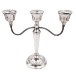 Modern silver mounted three branch candelabra