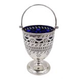 Edwardian silver swing handled sugar basket