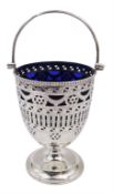 Edwardian silver swing handled sugar basket