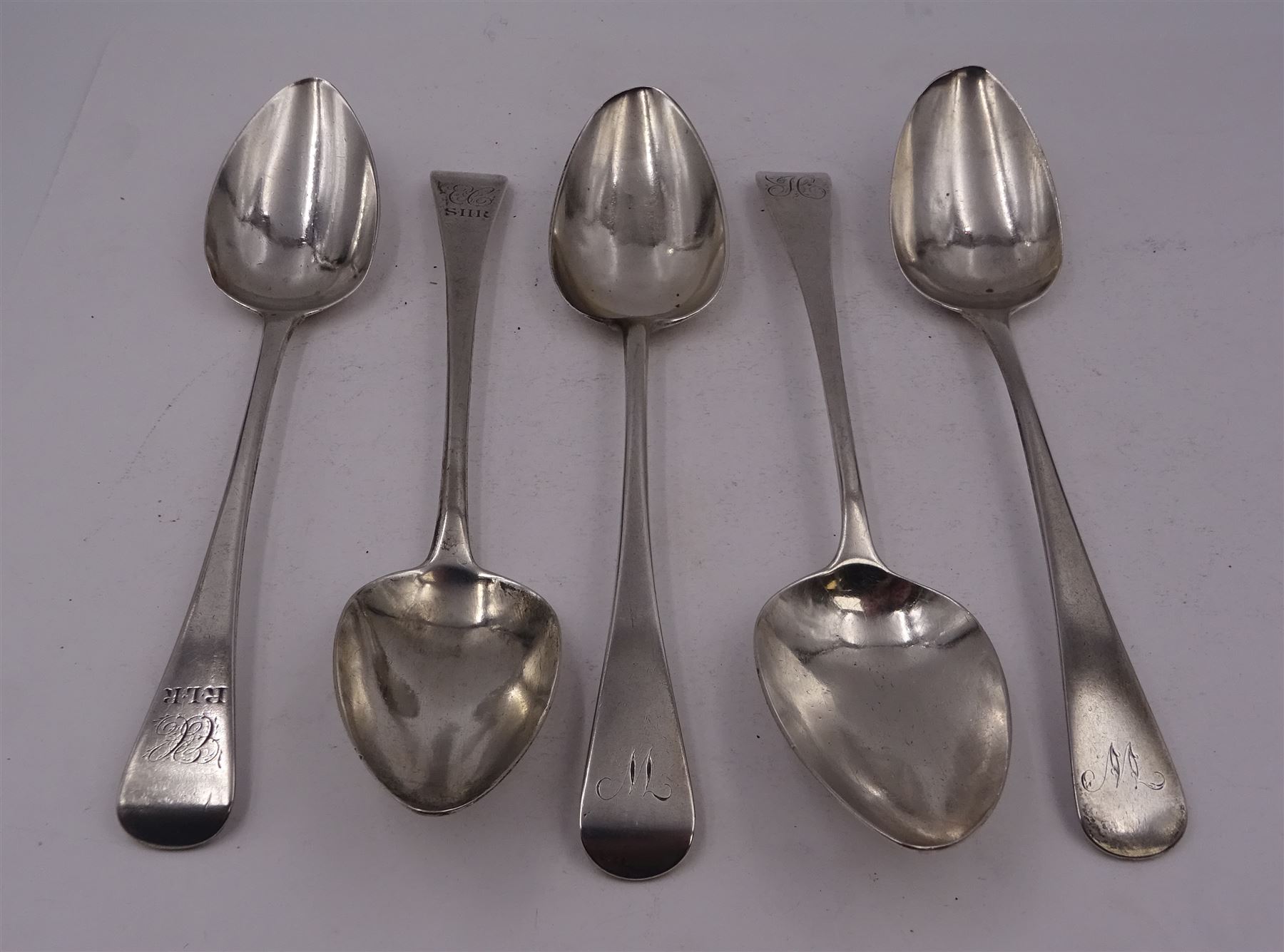 Five George III silver Old English pattern table spoons - Image 2 of 4