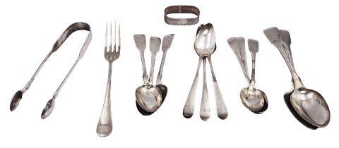 Group of Georgian and later silver flatware