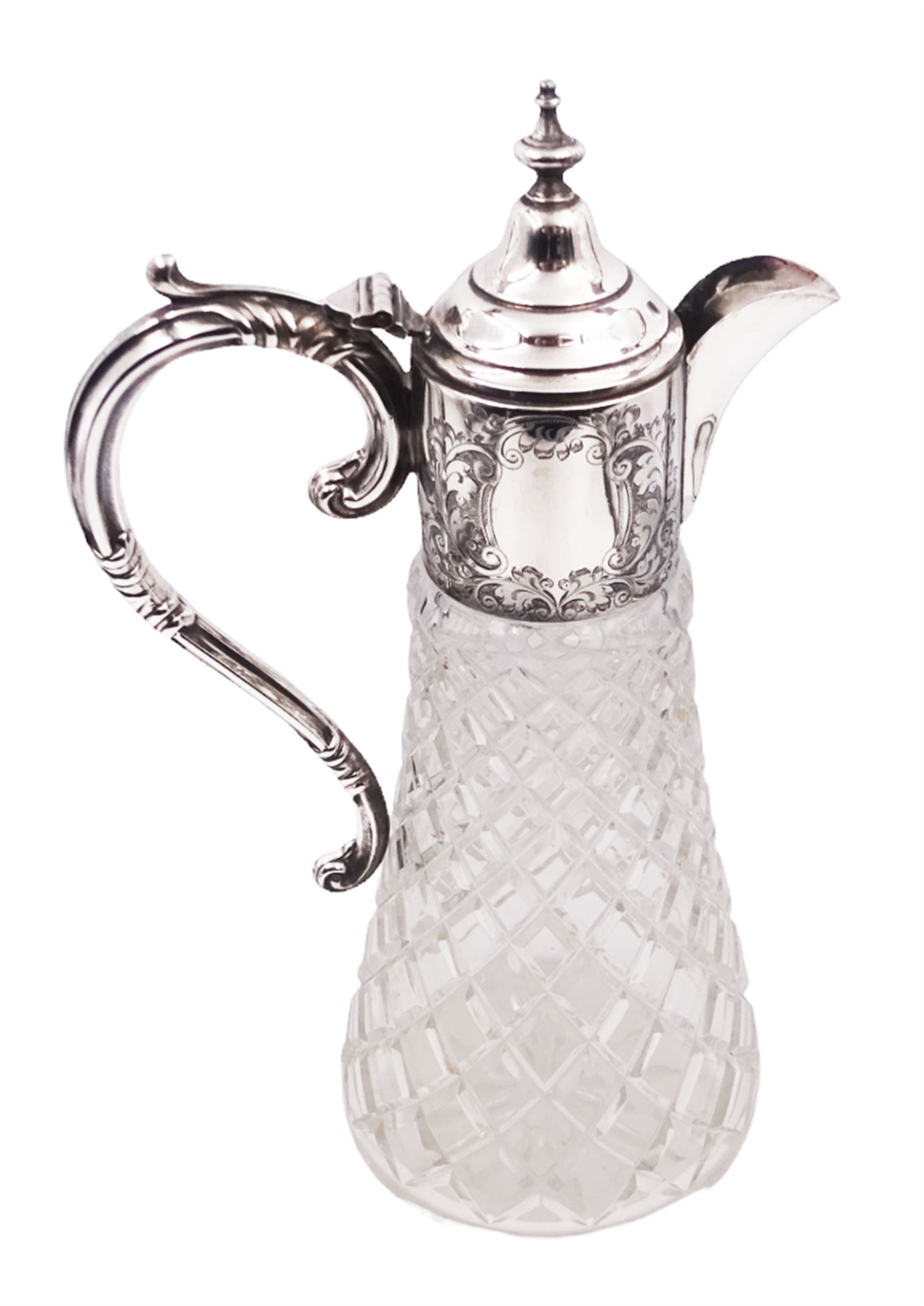 Modern silver mounted glass claret jug