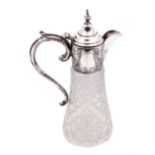 Modern silver mounted glass claret jug