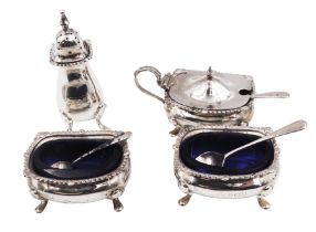 Early 20th century silver four piece matched cruet set