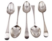 Five George III silver Old English pattern table spoons