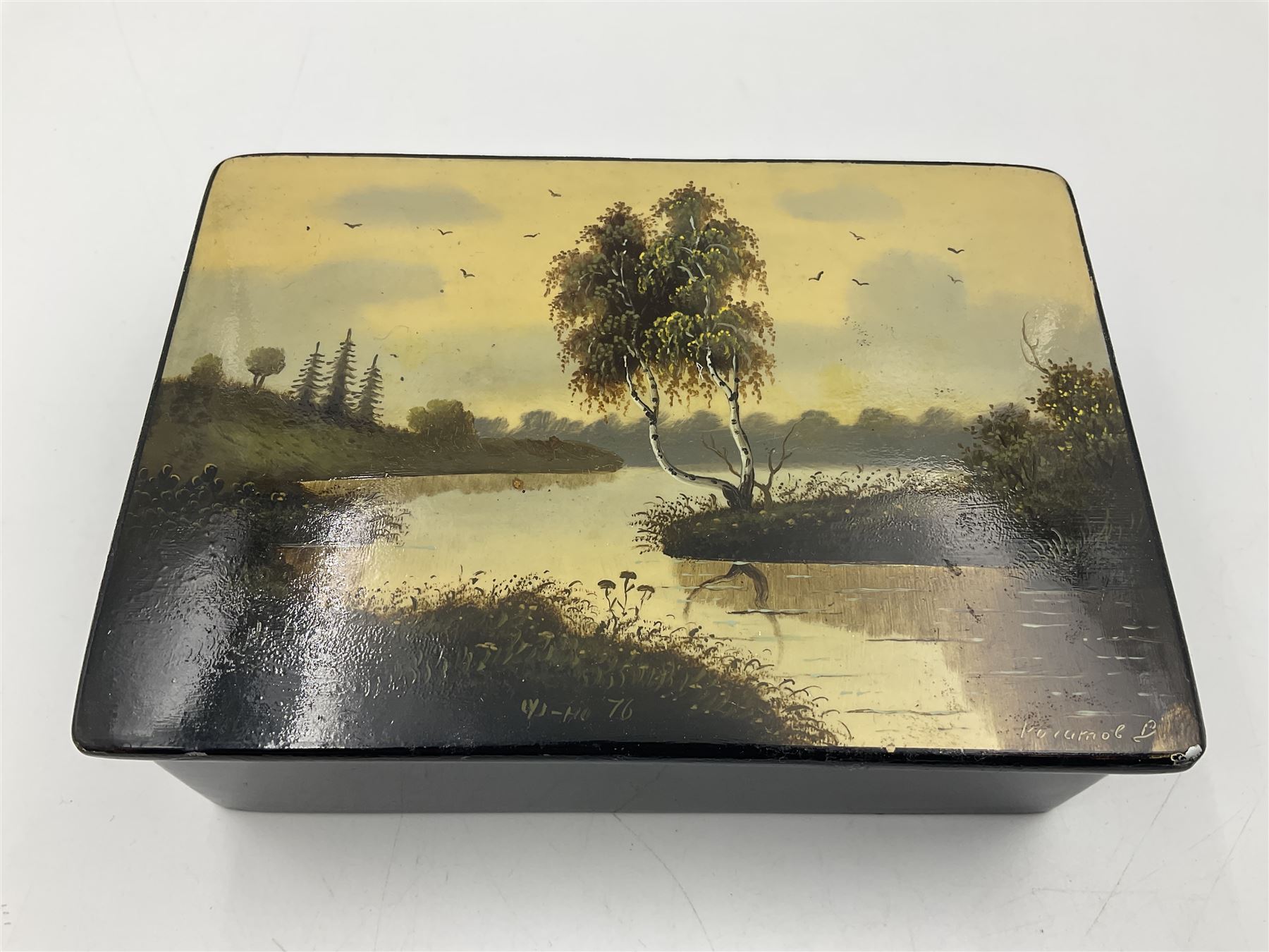 Six 20th century Russian black lacquered papier Mache boxes - Image 11 of 12