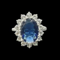 Silver blue oval cubic zirconia cluster ring