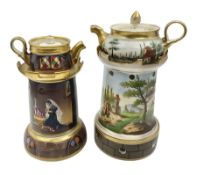 Two 19th century continental teapots and warmers
