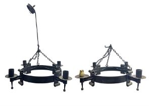 Pair of gothic style wrought iron ceiling lights