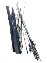 Large collection of part fishing rods and reels