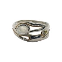 Silver and 14ct gold wire moonstone ring