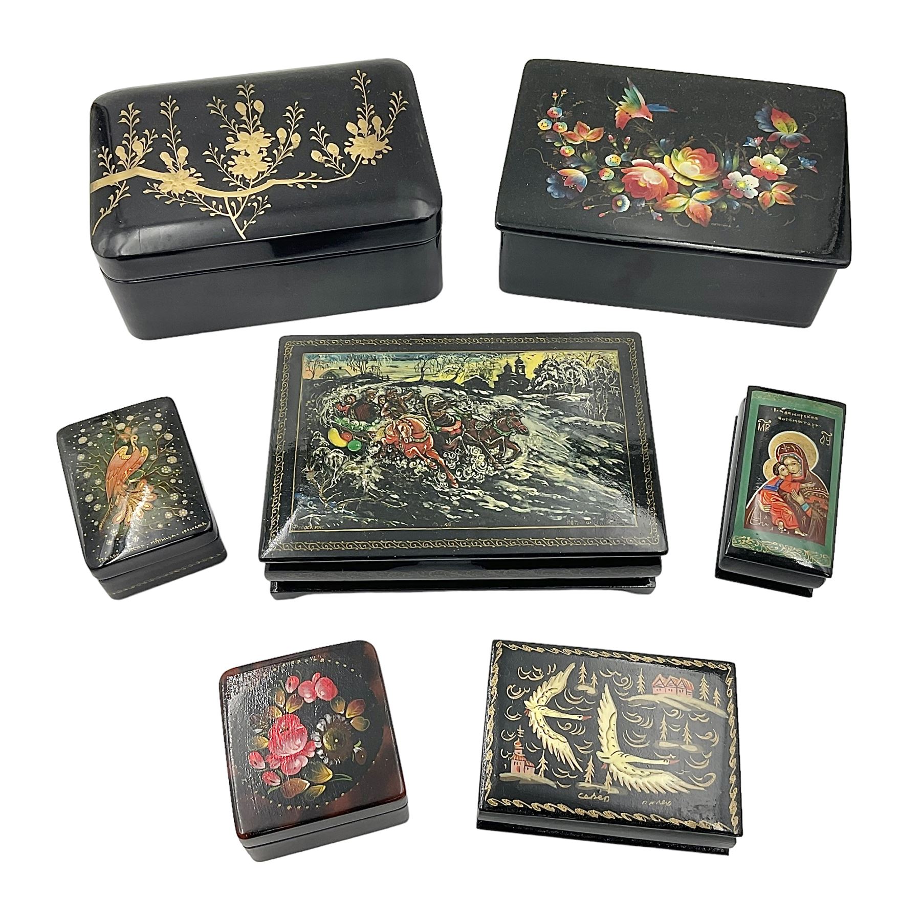 20th century Russian black lacquered papier Mache boxes