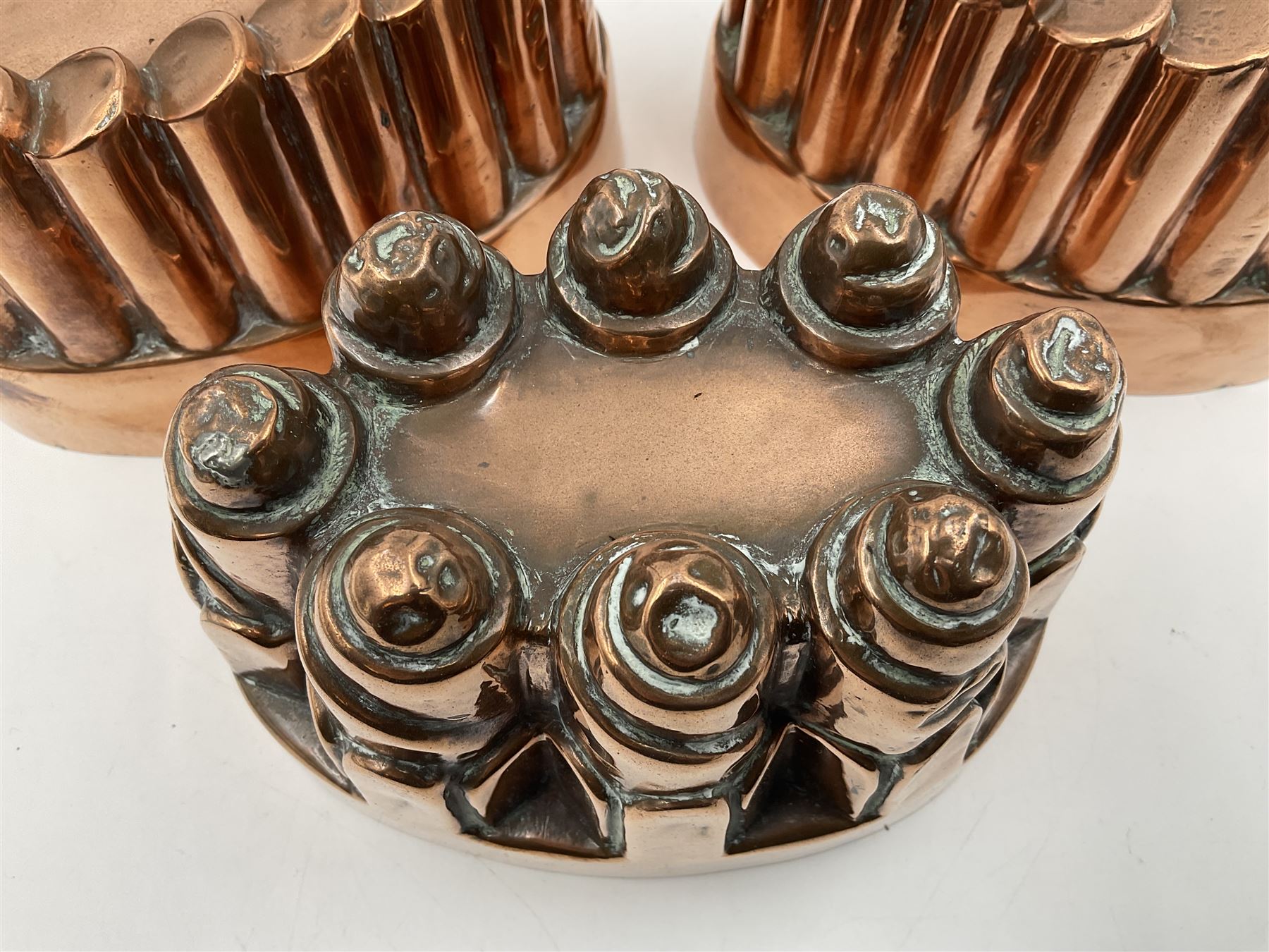 Five Victorian copper jelly mould - Image 5 of 14