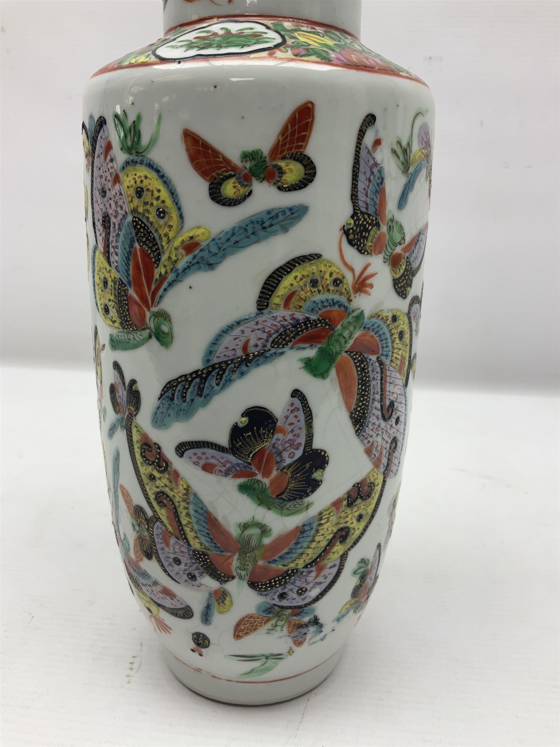 19th century Chinese Canton vase of slender baluster form - Image 6 of 9