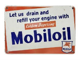 Enamel Mobiloil 'Let us drain and refill your engine' rectangular sign