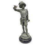 Spelter figure modeled as Cavalier with a raised sword