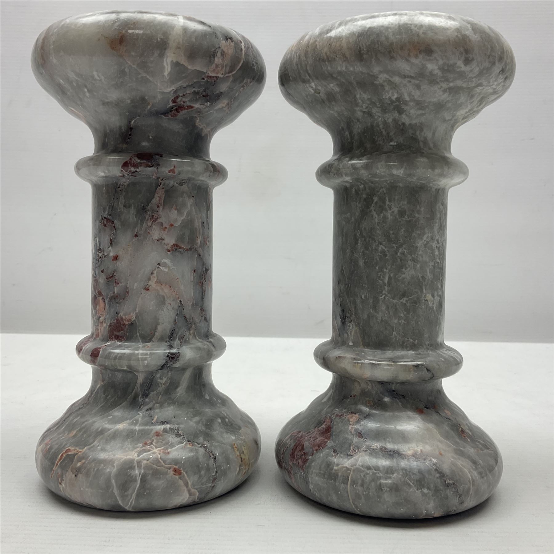 Pair of grey marble column candlesticks - Image 3 of 5
