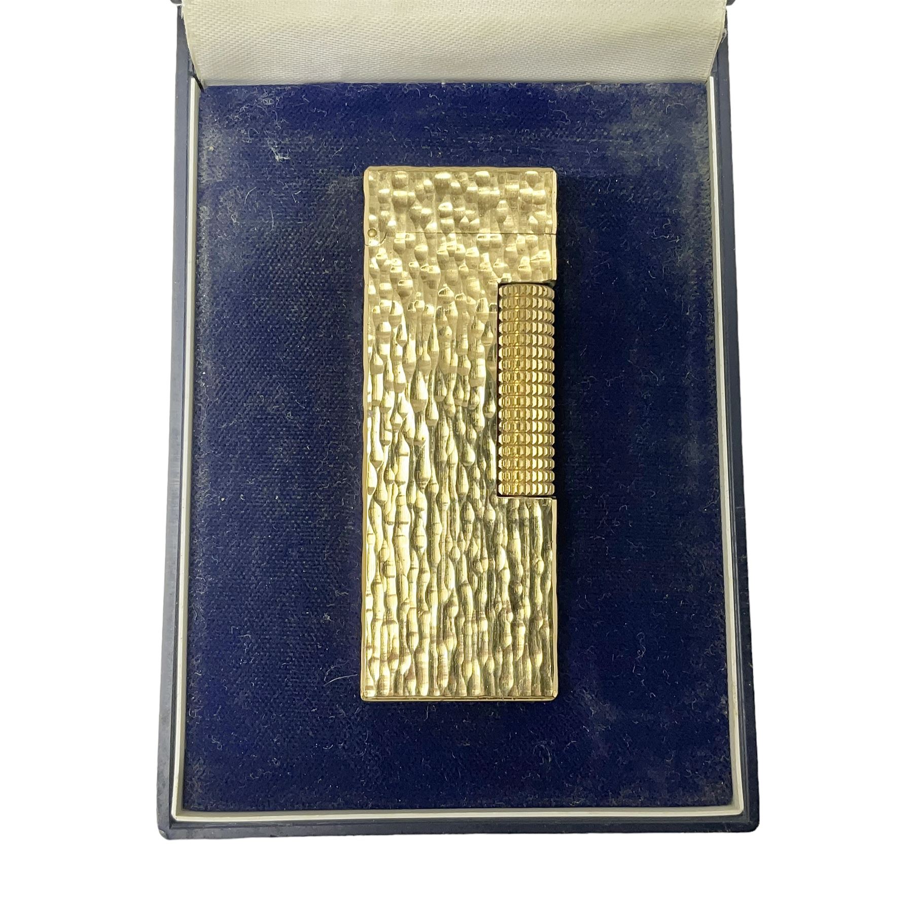 Dunhill gold plated lighter with textured bark effect decoration