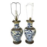 Pair of 19th century blue and white crackleware baluster vases as table lamps