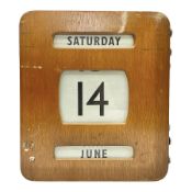Wooden wall mounted perpetual calendar with printed rollers and chrome plated knobs to side