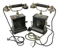 Two Early 20th century Danish hand crank desk telephones