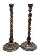 Pair of early 20th century Barley Twist oak candlestick