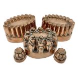 Five Victorian copper jelly mould