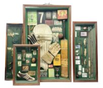 Four framed sporting memorabilia displays