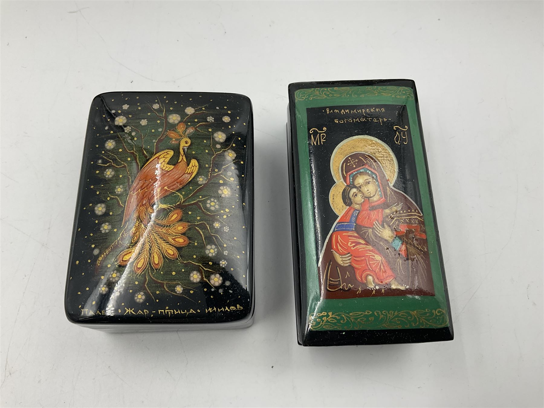 20th century Russian black lacquered papier Mache boxes - Image 8 of 12