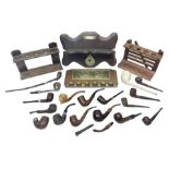 Collection of smoking pipes including Meerschaum pipe