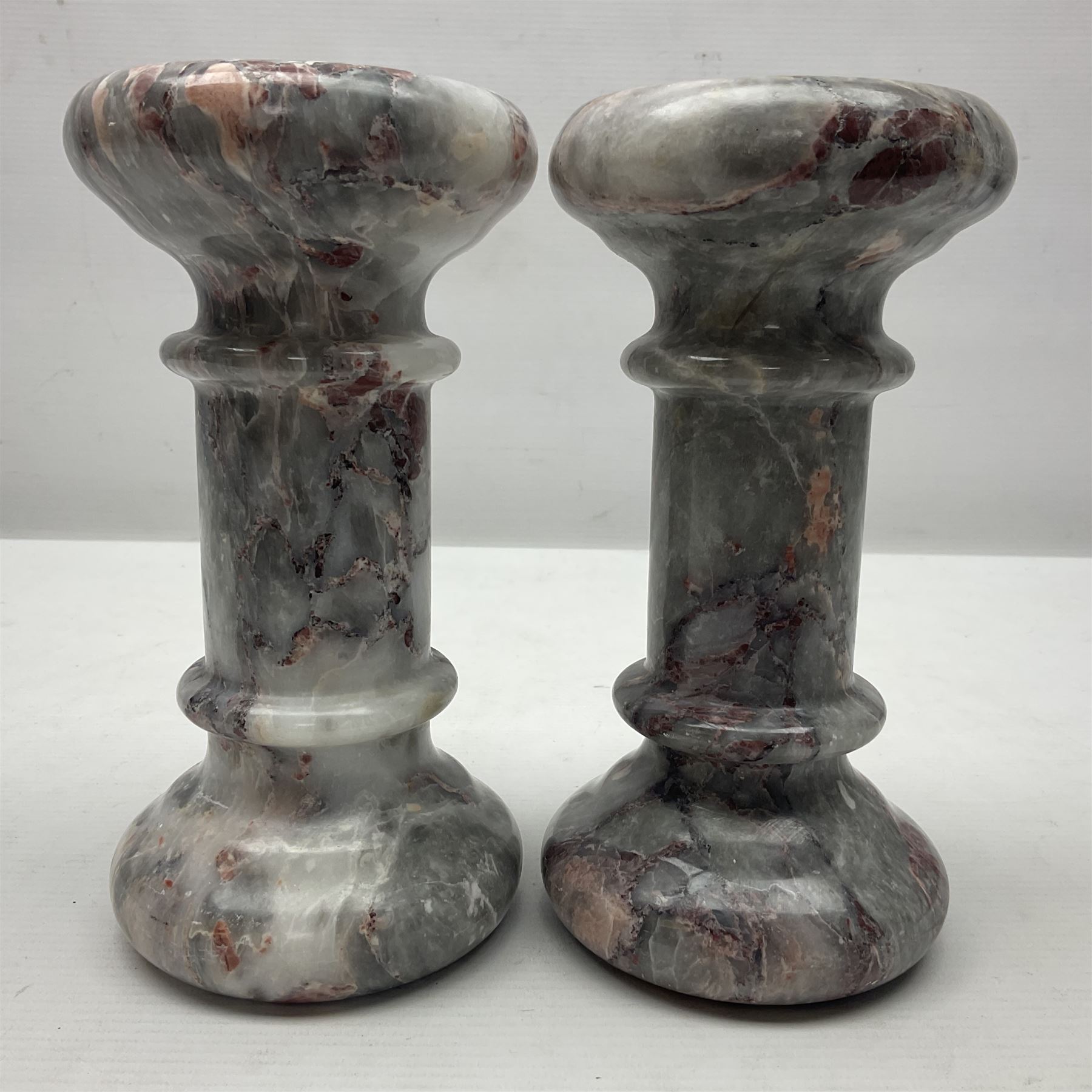 Pair of grey marble column candlesticks - Image 4 of 5