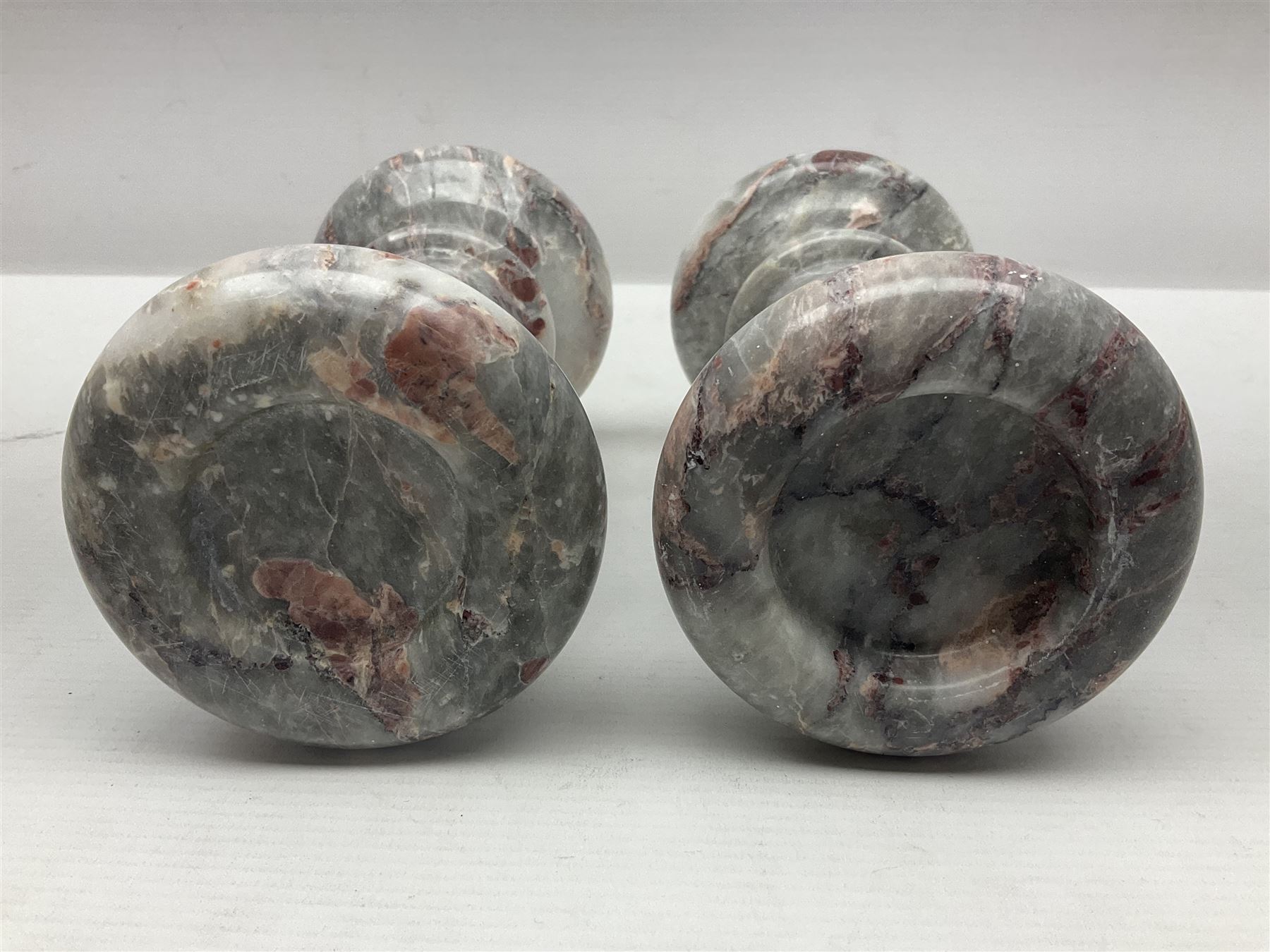 Pair of grey marble column candlesticks - Image 5 of 5