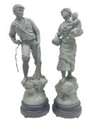 Pair of 20th Century spelter figures modelled as a Fisherman and Fisher's Wife