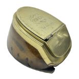 Mounted horse hoof inkwell with brass lid inscribed 'a favorite horse late the property of Megg Wrig