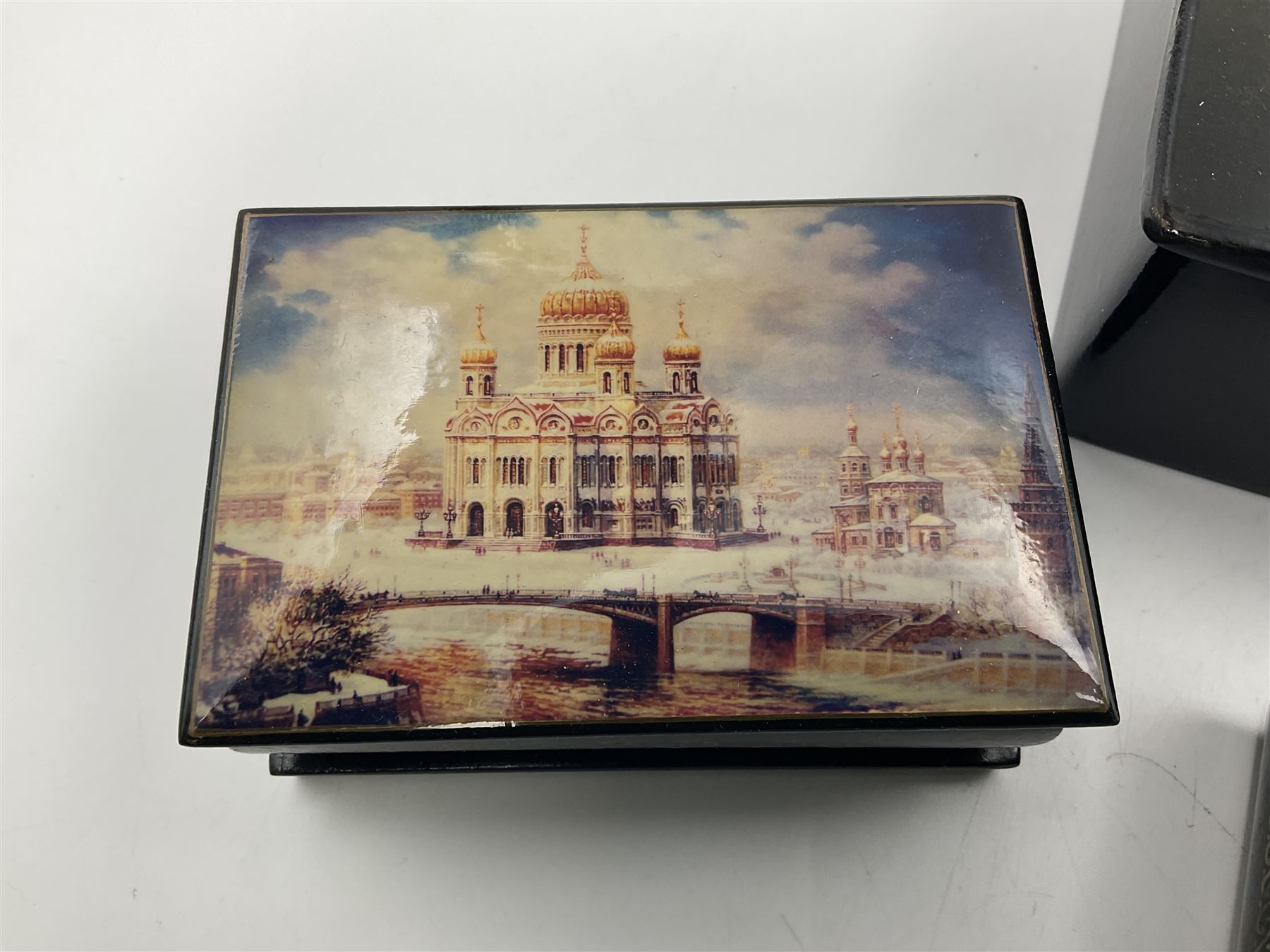 Six 20th century Russian black lacquered papier Mache boxes - Image 5 of 12