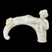 Late 19th/early 20th century Japanese erotica white glazed porcelain walking stick handle