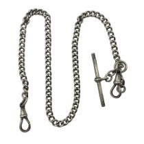 Silver Albert chain with T-bar and two clips