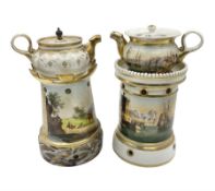 Two 19th century continental teapots and warmers