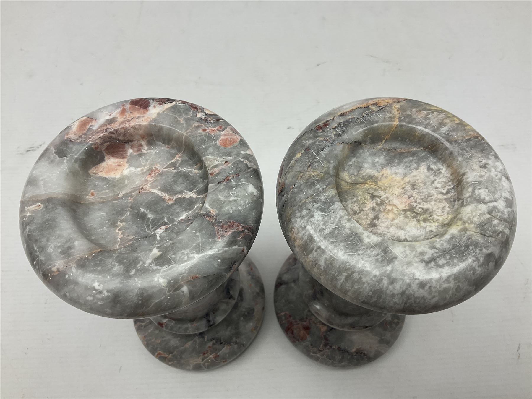 Pair of grey marble column candlesticks - Image 2 of 5