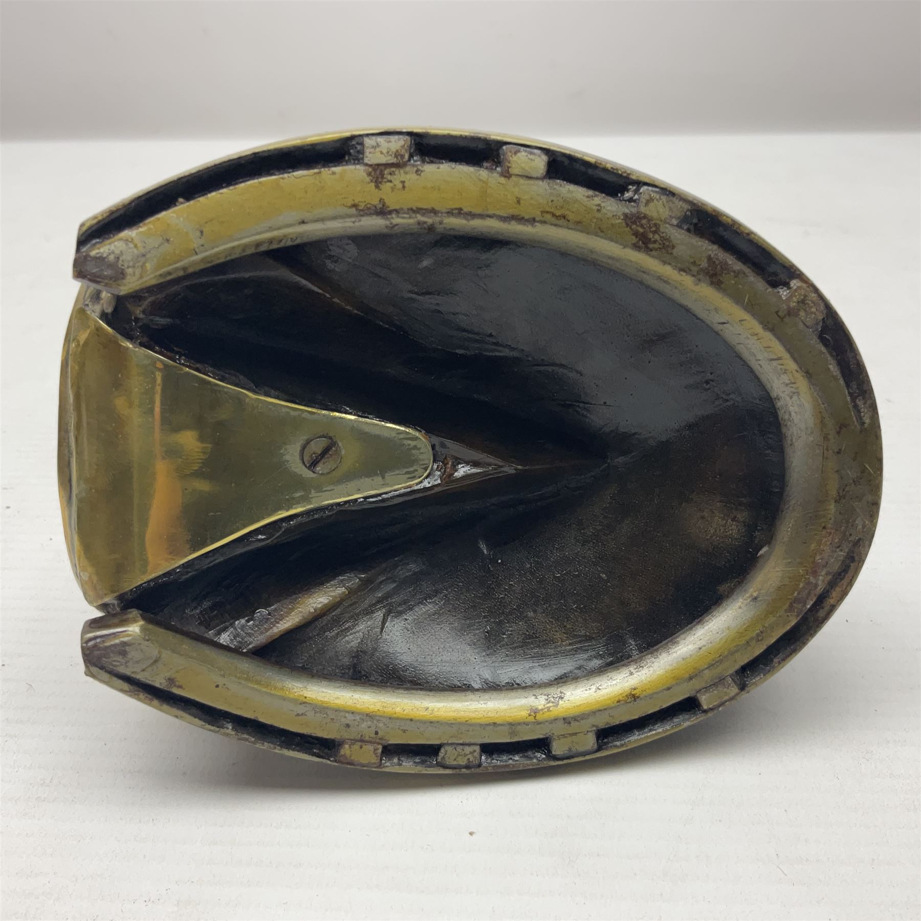 Mounted horse hoof inkwell with brass lid inscribed 'a favorite horse late the property of Megg Wrig - Image 8 of 8