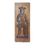 Wooden two sided gingerbread mould modelled as a man and a woman in traditional dress