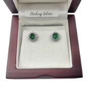 Pair of silver green stone and cubic zirconia cluster stud earrings