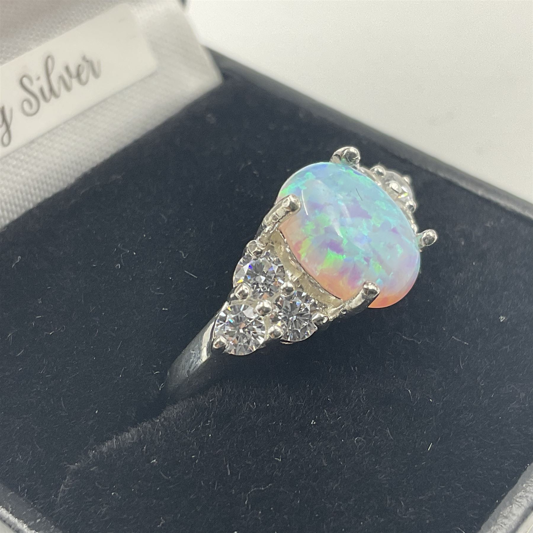 Silver opal and cubic zirconia cluster ring - Image 2 of 4