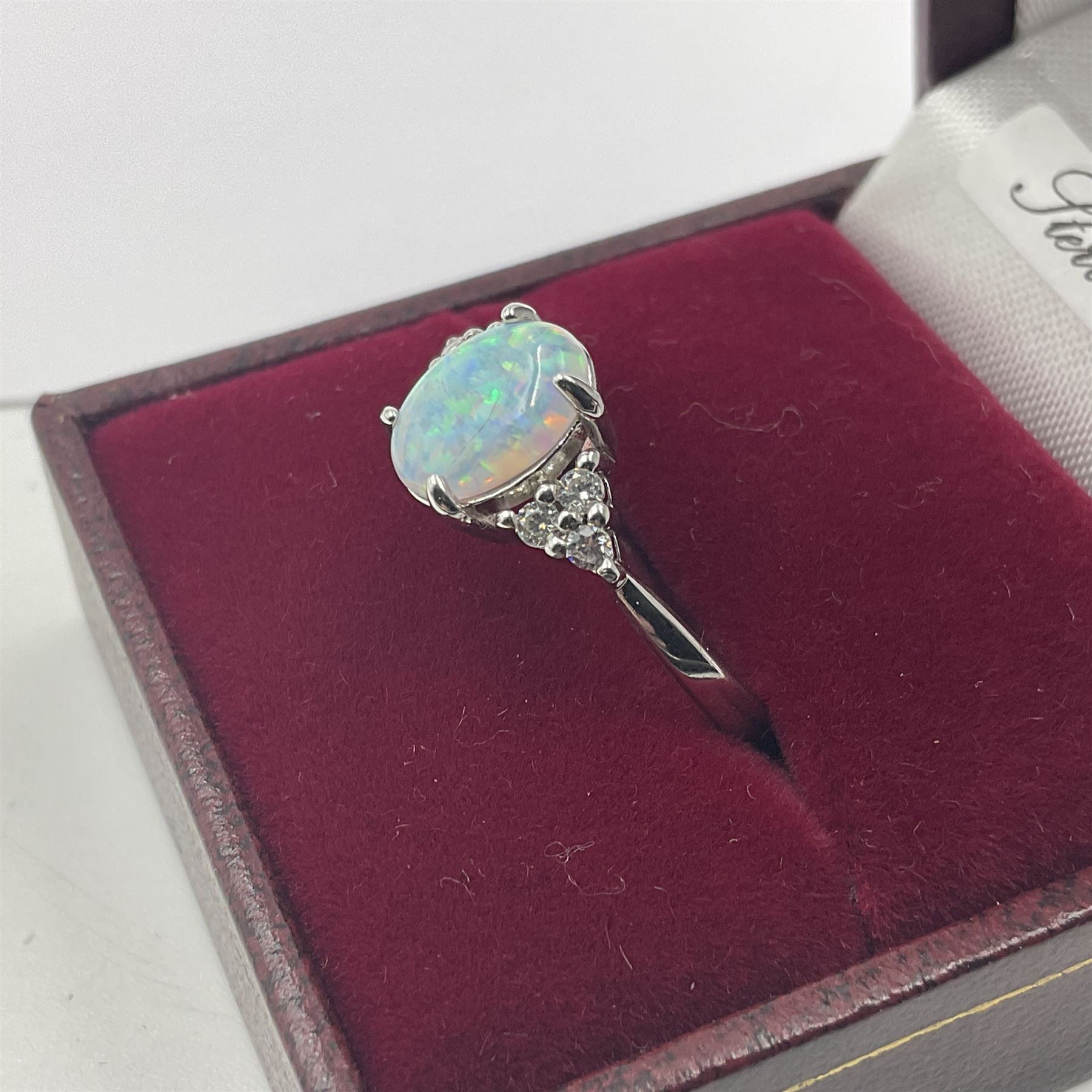 Silver cubic zirconia and opal cluster ring - Image 3 of 4