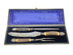 19th century silver plated horn carving set