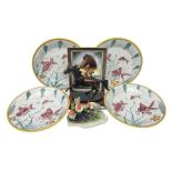 Four Grazia Deruta plates together with Franklin Mint The Origins of Champions Darley Arabian bronze