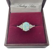Silver cubic zirconia and opal cluster ring