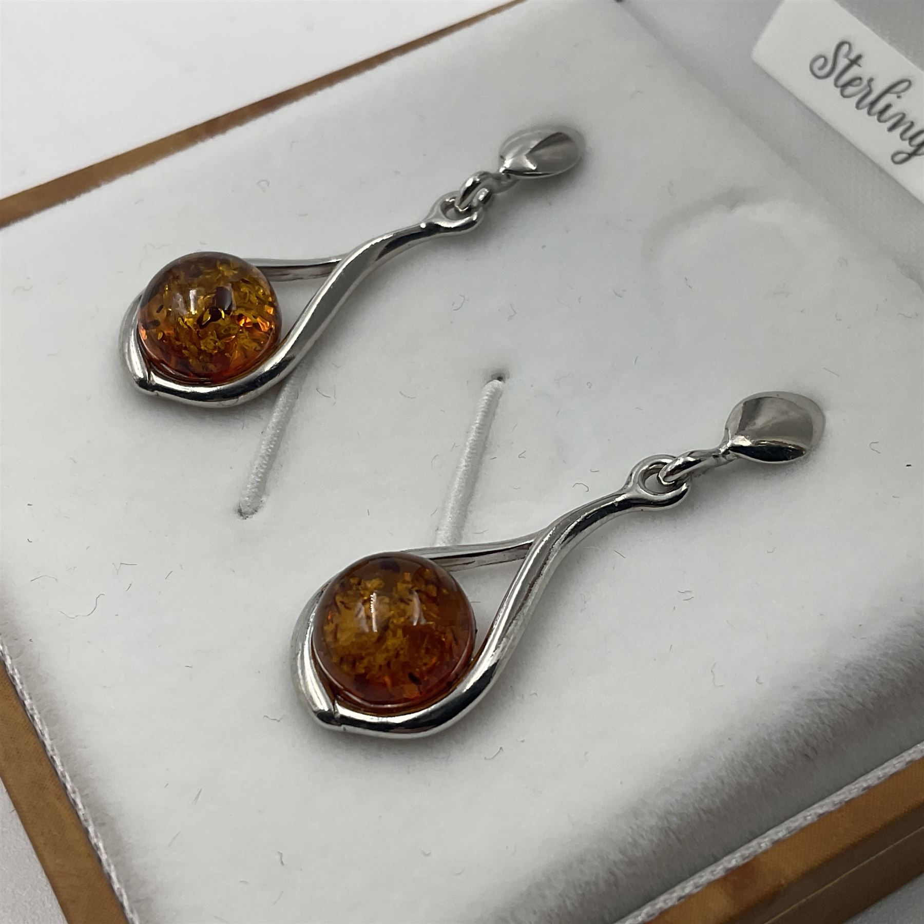 Pair of silver Baltic amber pendant earrings - Image 3 of 5